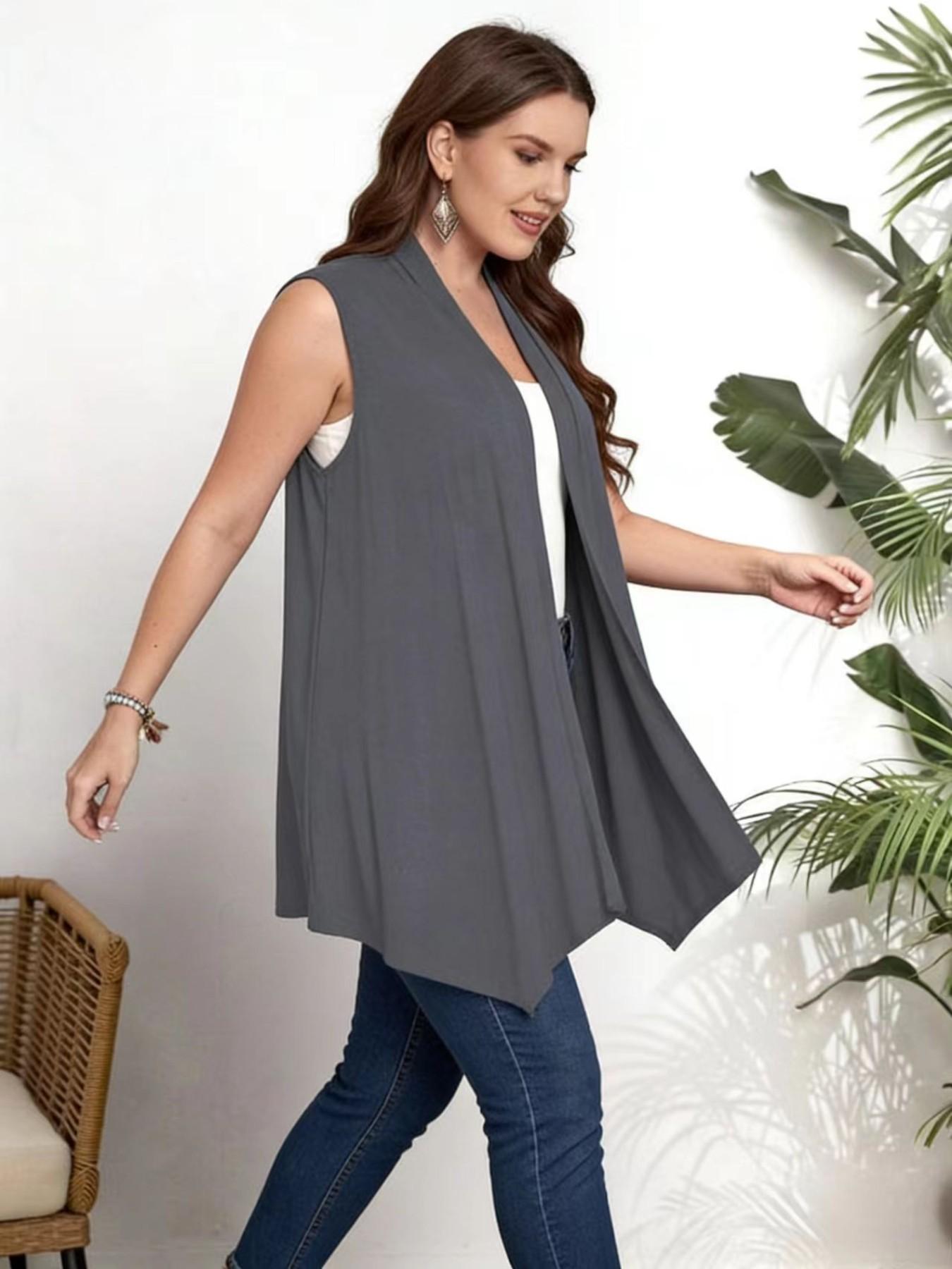 Ebay Bestselling Sleeveless Vest, Hot Selling Open Front Cardigan for Women, European and American Style, Plus Size Female Clothing