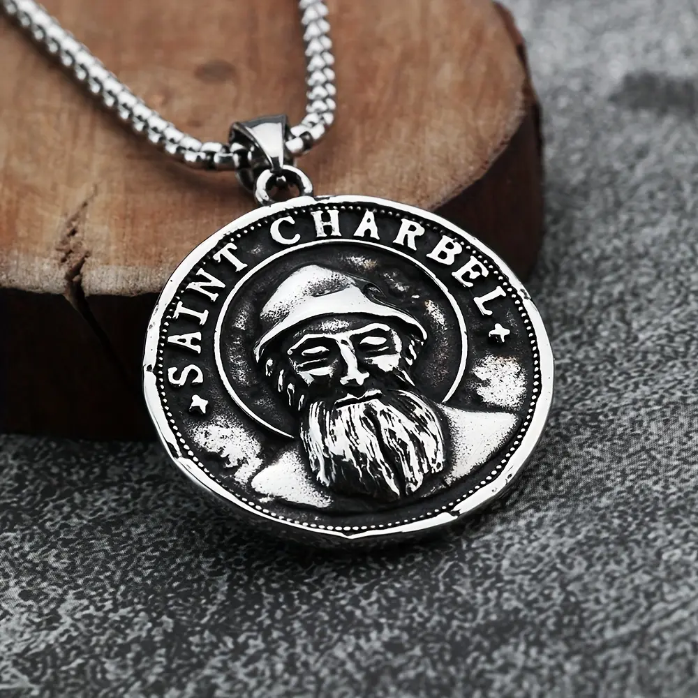 1pc 316L Stainless Steel SAINT CHARBEL Necklace, Unisex Religious Protection Pendant, Unique ORDRE LIBANAIS MARONITE Jewelry Gift, Malta Cross Pendant, Suitable for Spirituality and Protection