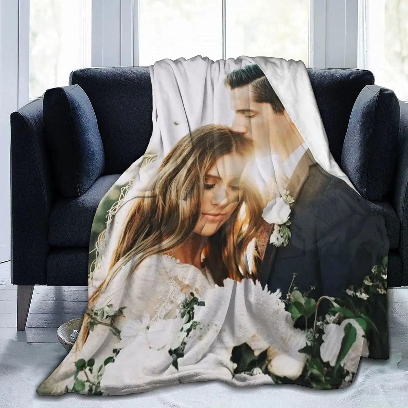 Custom Photo & Text Colorfast Ink Flannel Throw Blanket (40"x50") - Family Blanket Gift for Adults, Unique Birthday/Christmas Gift