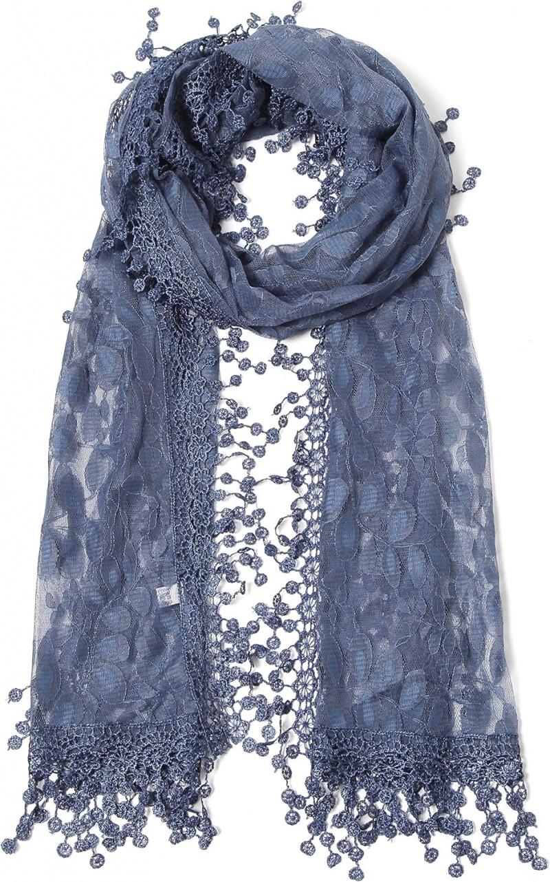 Lightweight Lace Fringe Scarf Shawl, Soft Leaf Lace Bridal Veil Wrap for Women, Multi-Use Hijab/Head Wrap for Weddings & Proms