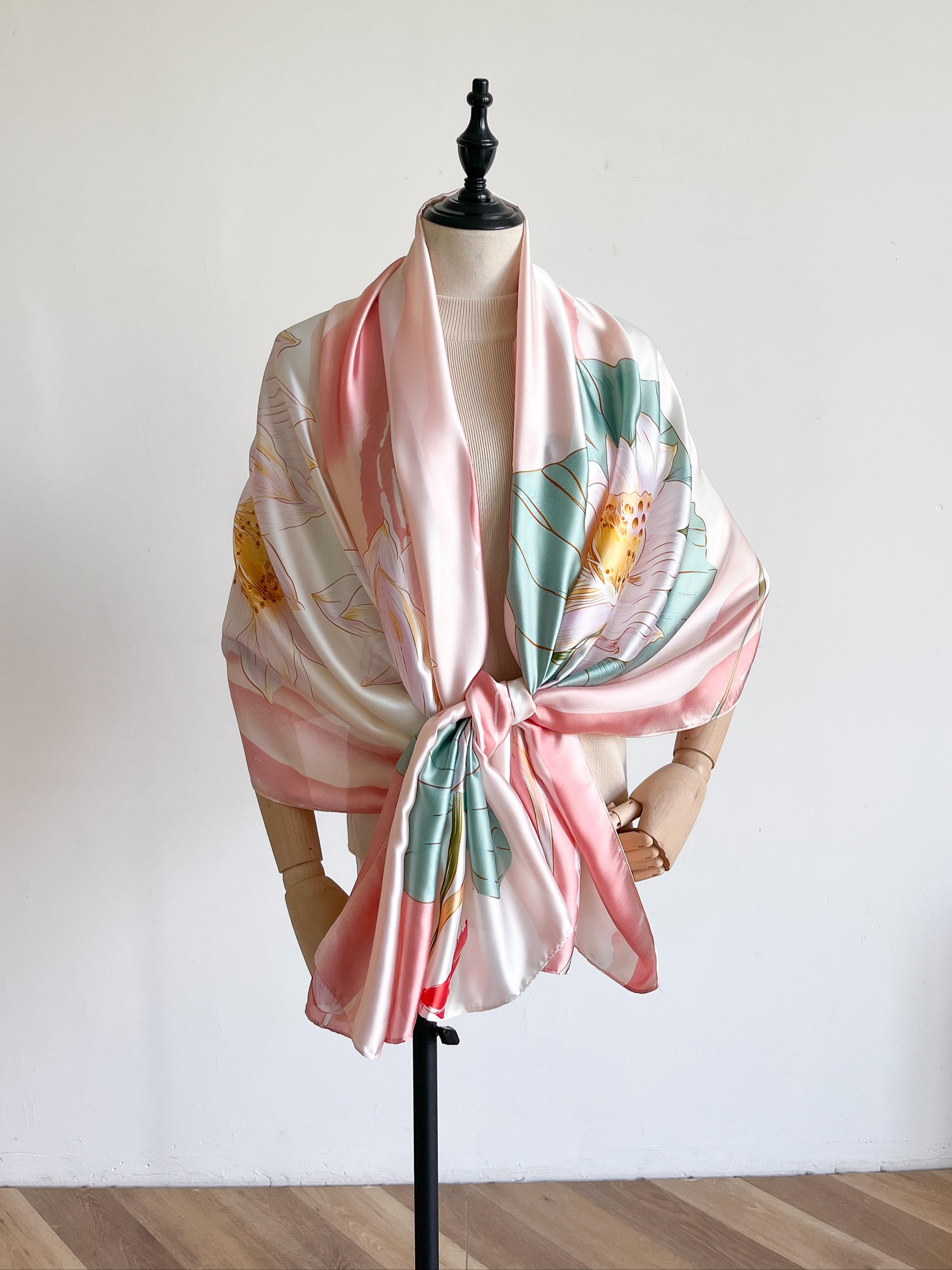 Women's Elegant Floral Print Scarf, Fashionable Soft Lightweight Shawl for All Seasons, Casual Versatile Scarf for Women & Girls