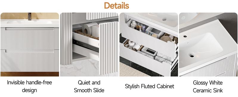 【Valentine's Day gift】ONBRILL Modern Bathroom Vanity with Sink Combo, Curved Floating Bath Vanity with 2 Soft Close Drawer, Wall Mount Bathroom Vanities with Integrated Ceramic Sink for Small Space, Apartment 【Valentine's Day gift】ONBRILL Modern Bathroom Vanity with Sink Combo, Curved Floating Bath Vanity with 2 Soft Close Drawer, Wall Mount Bathroom Vanities with Integrated Ceramic Sink for Small Space, Apartment