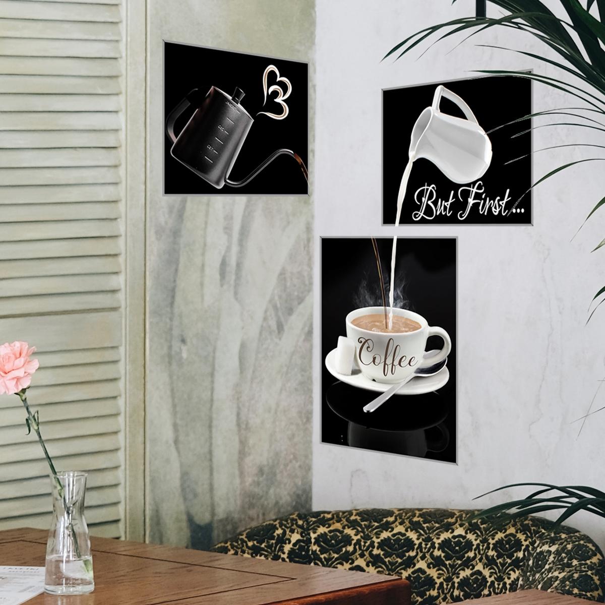 A (30*90CM) creative interactive triptych coffee wall sticker decoration for pantry, milk tea shop decoration, self-adhesive and removable wall sticker Decorative Wall Sticker Home Decor (ATW4020-ZC)
