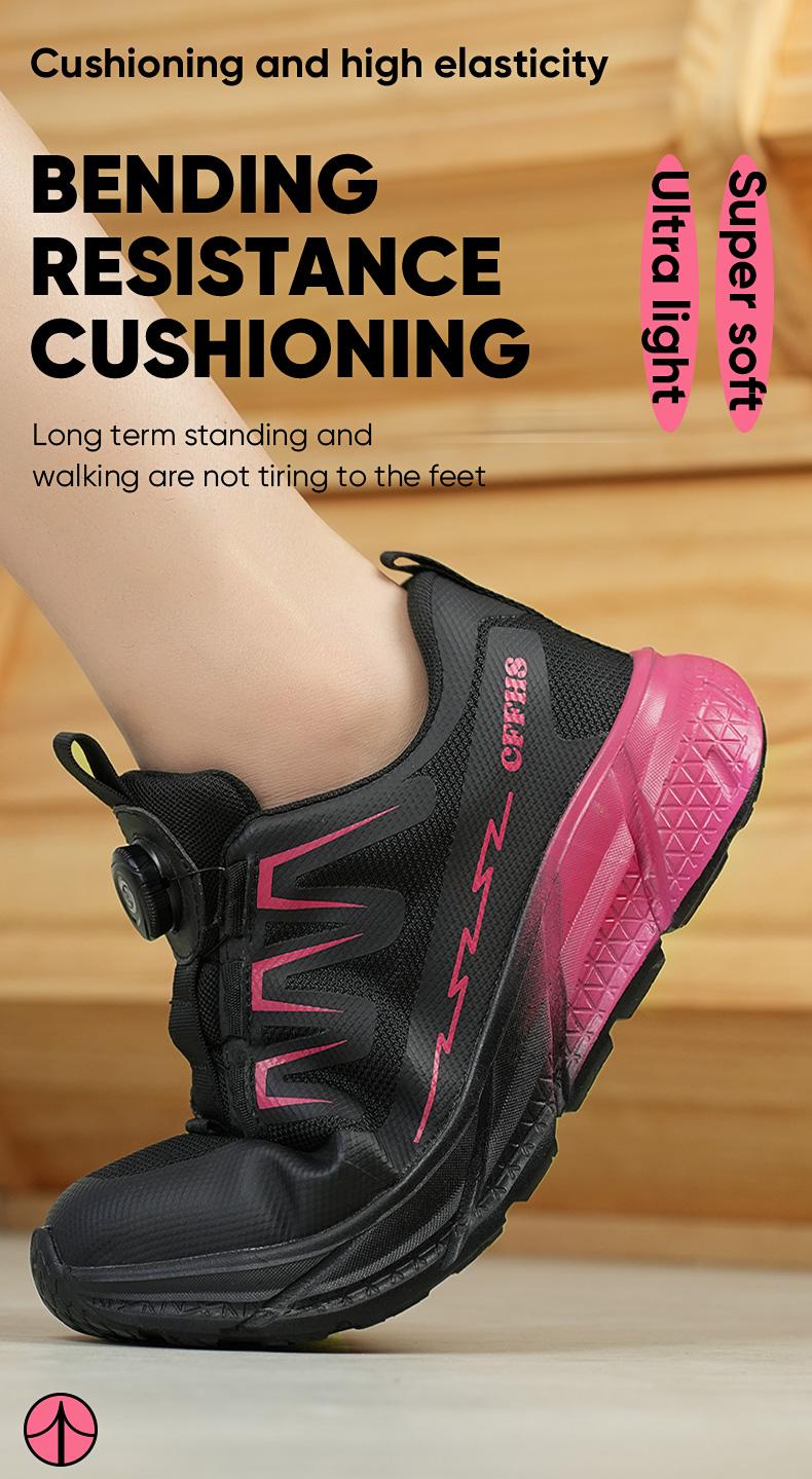Women's steel-toe sports non-slip work shoes, made of breathable mesh material, with a rotary knob lace system, featuring anti-smashing, anti-piercing, shock-absorbing and wear-resistant properties. Footwear, Closed Girl Safety Boots Cover nurse
