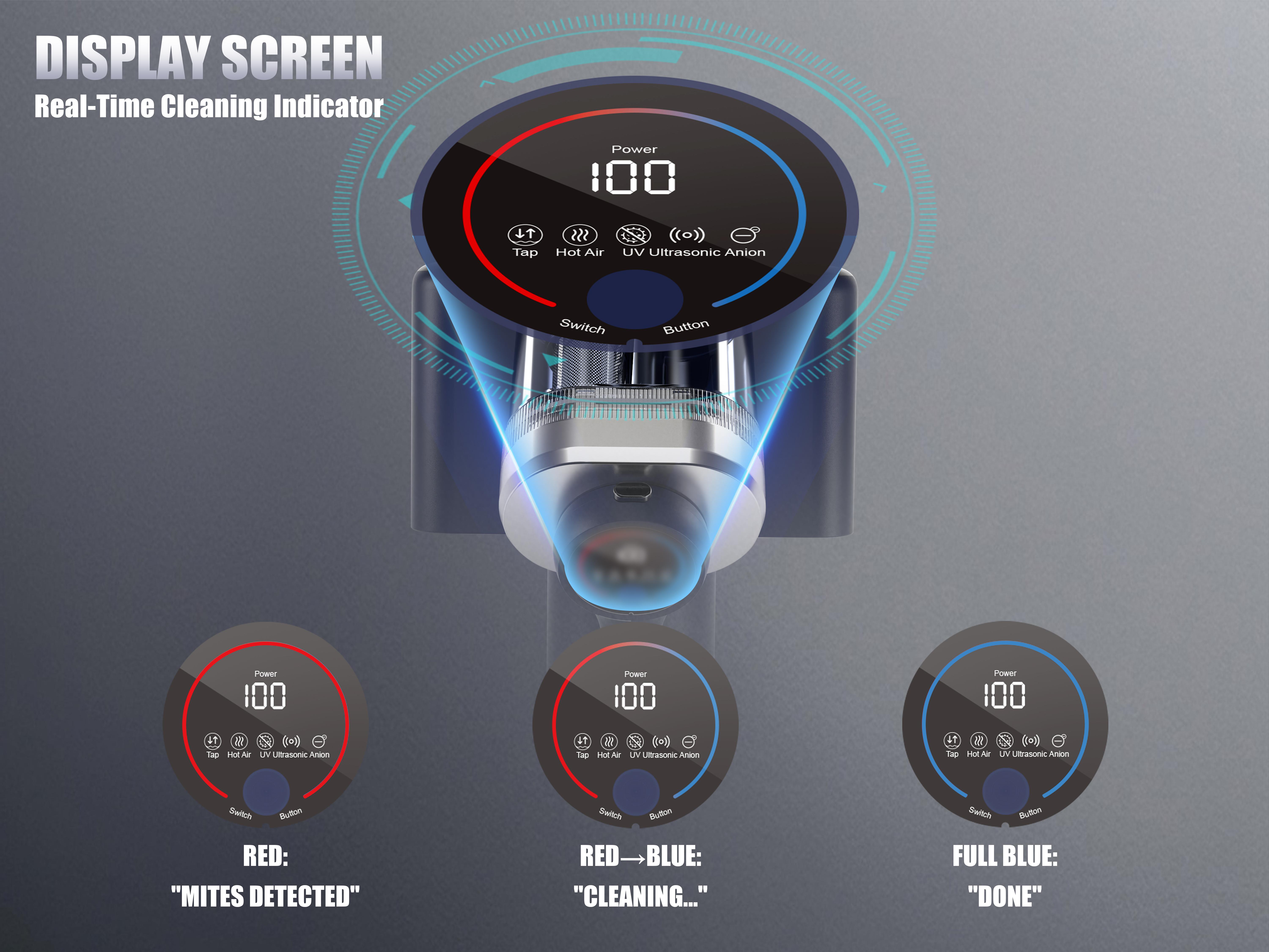 Teant Mattress Vacuum Cleaner for Dust Mites Removal, 16Kpa Powerful Suction, UV-C Light & 149°F Hot Air Sterilization, with Aroma Tablet & LED Display, Double-Cup Handheld Vacuum with HEPA Filter for Bed Couch SofaCarpet steam cleaner Lightweight