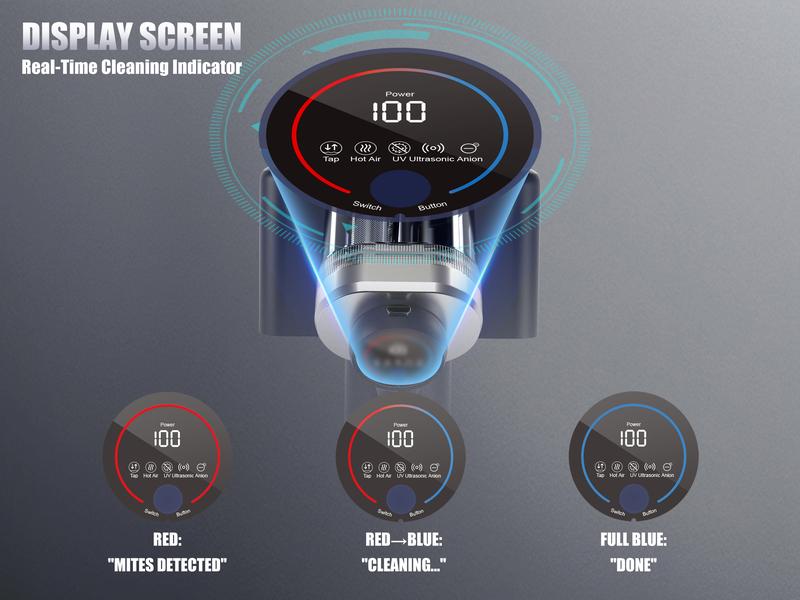 Teant Mattress Vacuum Cleaner for Dust Mites Removal, 16Kpa Powerful Suction, UV-C Light & 149°F Hot Air Sterilization, with Aroma Tablet & LED Display, Double-Cup Handheld Vacuum with HEPA Filter for Bed Couch SofaCarpet steam cleaner Lightweight