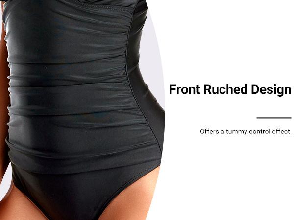 Holipick Women's Ruffle One Piece Swimsuits Tummy Control Bathing Suit V Neck Swimwear Slimming for Teen Girls