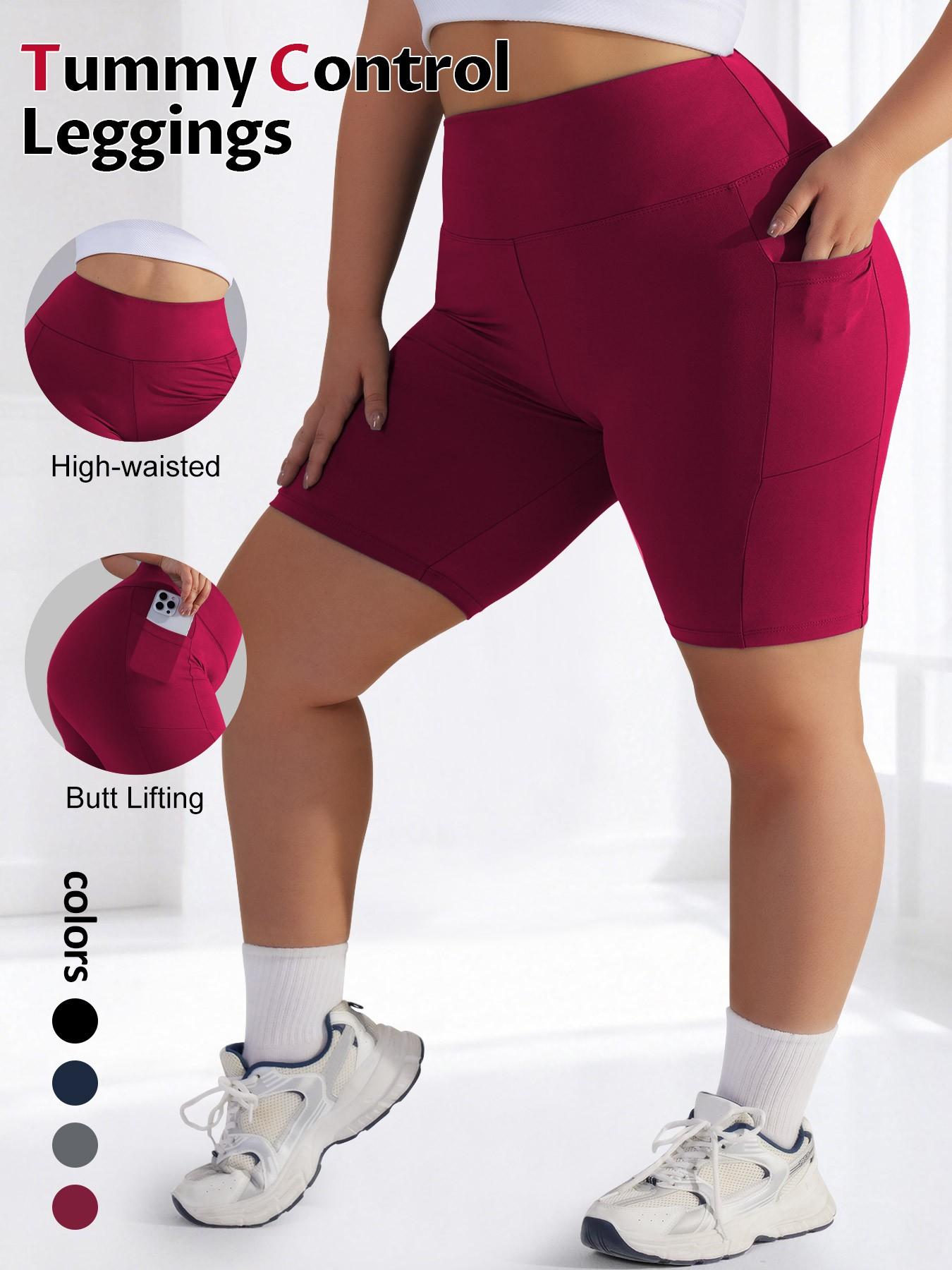 Women's Plus Size Casual Tight Fit Solid Color Shorts, Fitted Fashion Shorts, Side Pockets, Comfortable Daily Wear, Fashion Design, Perfect for Everyday Use