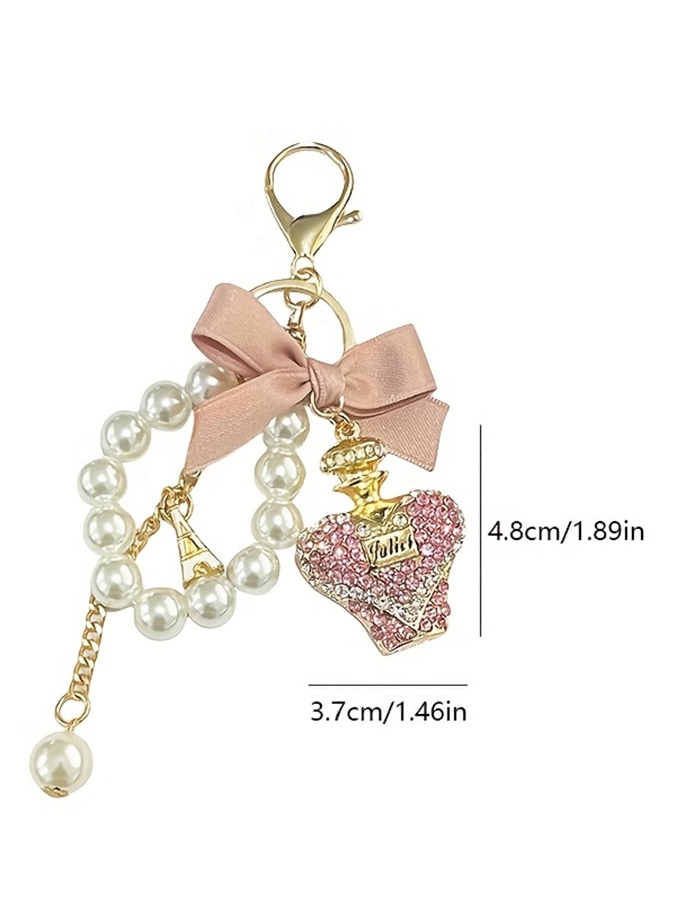 Creative Water Bottle Keychain, Fashion Bow Perfume Bottle Bag Charm, Elegant Pearl Chain Car Key Ring Gift Accessory