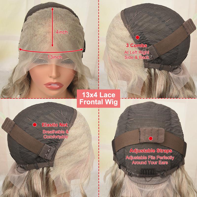 Ash Blonde Loose Body Wave Bob Lace Frontal Human Hair Wigs HD Transparent Lace Ash Blonde Bob Milk Tea Natural Wave Pure Luxury Virgin Human Hair Wig 13X4 Lace Front Glueless Pre Plucked With Baby Hair