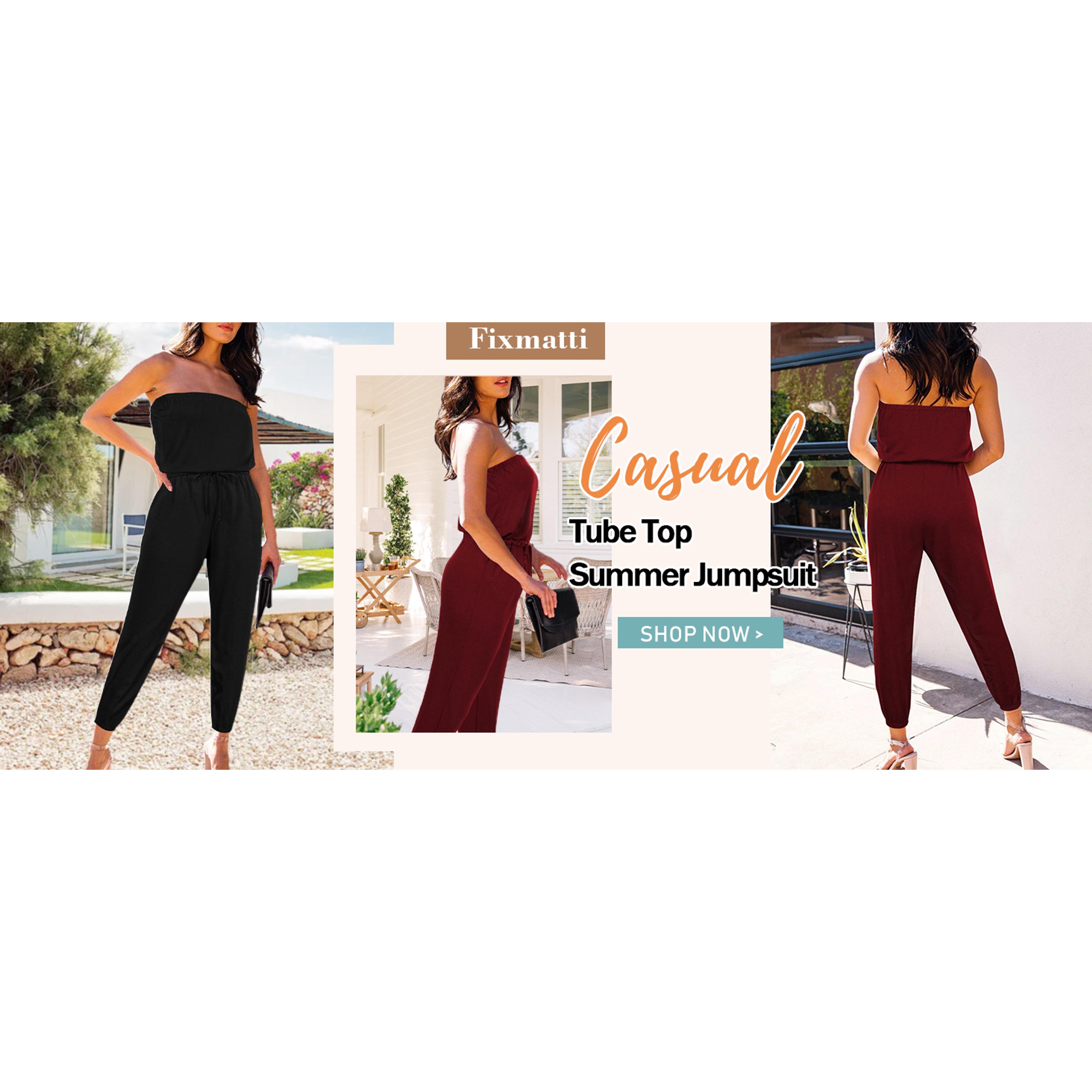 Women Tube Top Romper Strapless Bandeau Cold Shoulder Jumpsuit OutfitsGift