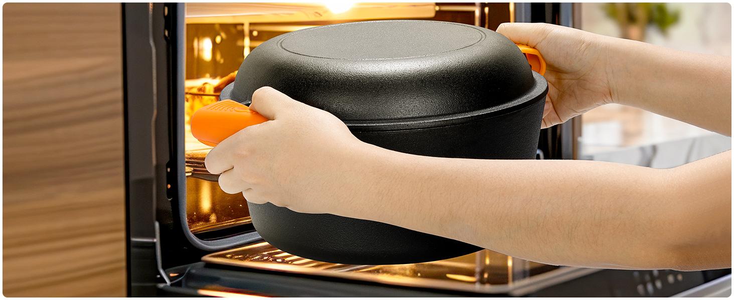 5.1-Quart Cast Iron Dutch Oven with Lid + 1.9-Quart Lid,Lid Doubles as Cast Iron Skillet with Silicone Handle Holders and Iron Stand,Versatile for Oven, Stove, BBQ, Grill, and Campfire Use, Ideal for Christmas