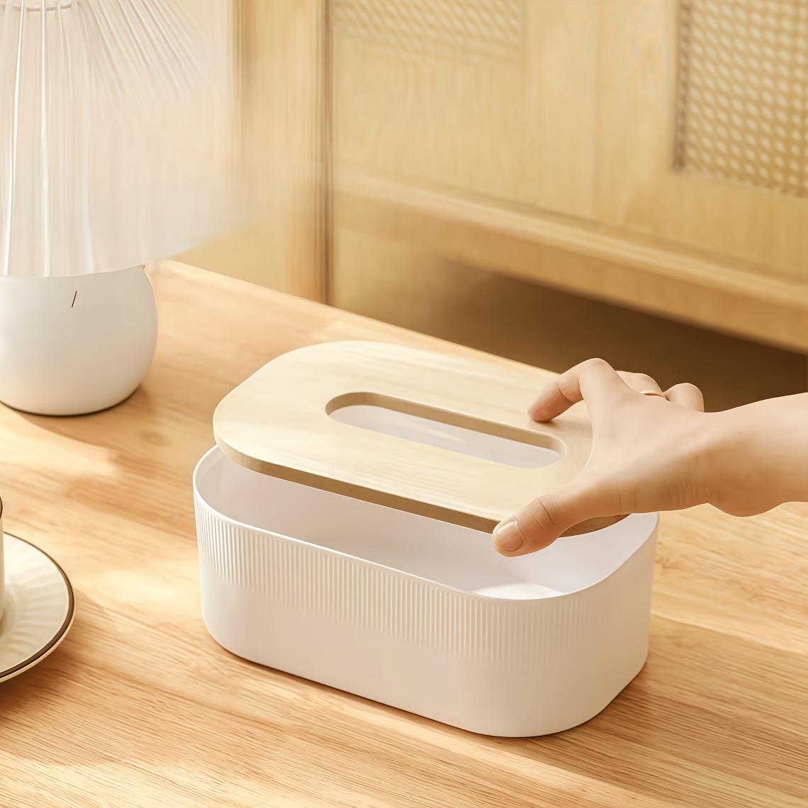 Nordic Minimalist Style Tissue Box, Arched Handkerchief Box with Grain Lid, Large Napkin Dispenser, Autumn Decoration Bathroom, Suitable for Bathroom, Bedroom, Living Room, Student Dormitory. Bathroom Additions