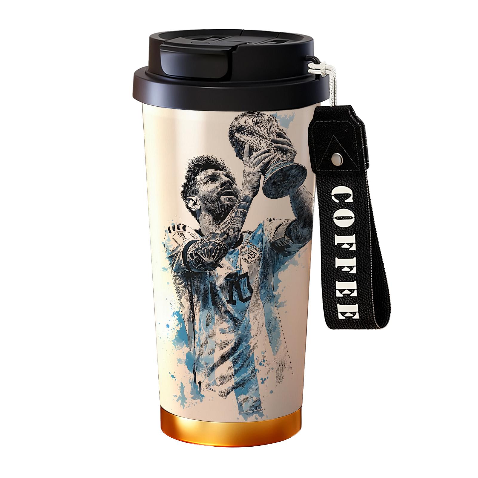 1 Pc 19/24/32oz stainless steel double wall insulated mug, Tumbler, with handle, leak proof lid travel thermal, soccer champion print, keep warm 12h cold 24h, hot cold drinks, gift for men and women, holiday