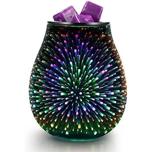 200ml Artistic Glass Electric Wax Melt Warmer - PTC Constant Temperature Heating, Reusable Silicone Tray, 7-Color Changing LED Lights, Heatable Oil Burner, Scented Essential Oil Freshener, Home Fragrance Decor