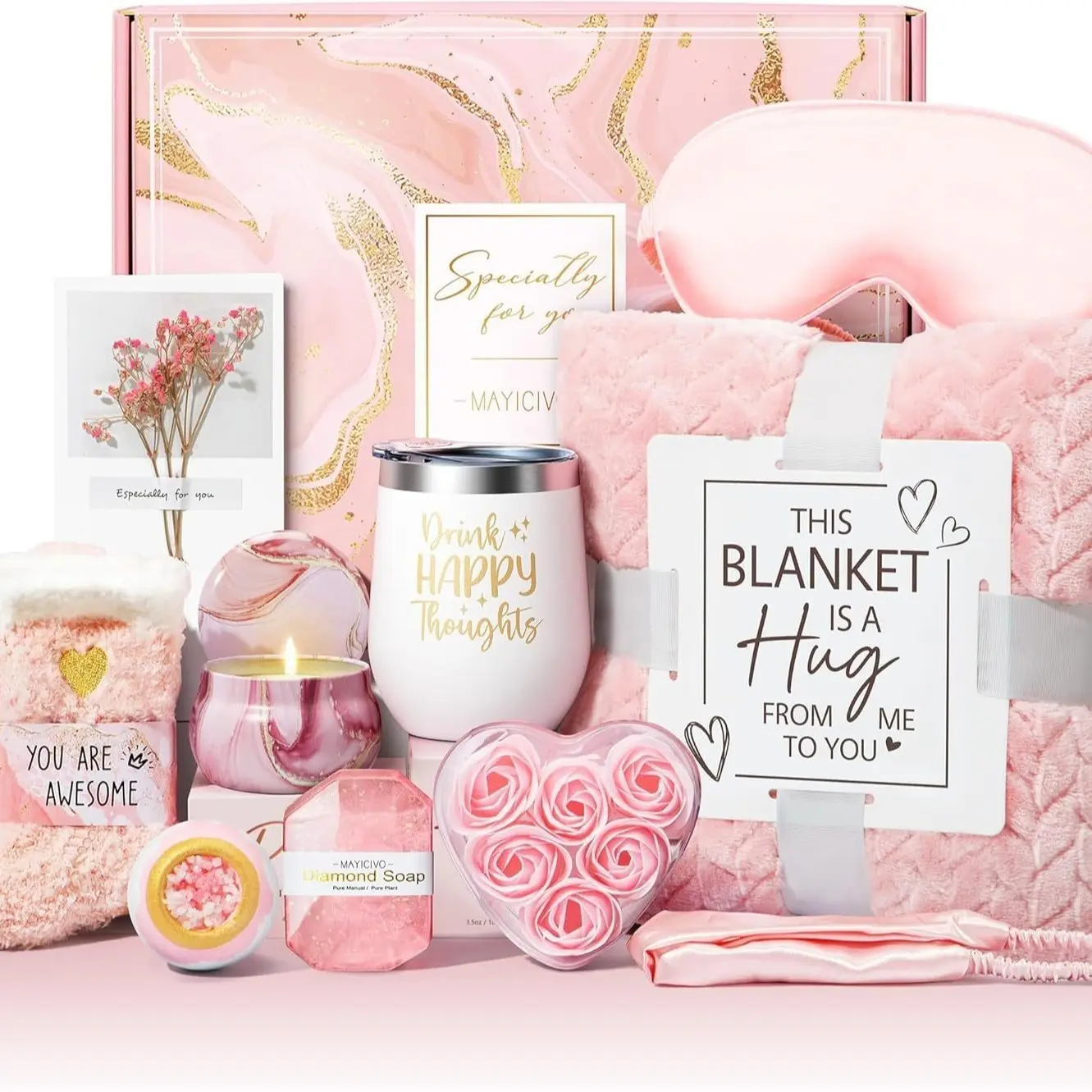 Cozy Hug-in-a-Box Self Care Spa Gift Basket | Flannel Blanket+12oz Tumbler+Scented Candle, Viral Nun Girl Summer Relax Gift, Ideal Back-to-School, Halloween, Thanksgiving, Christmas & Employee Appreciation Pamper Box for Women, Teacher, Wife, Bestie