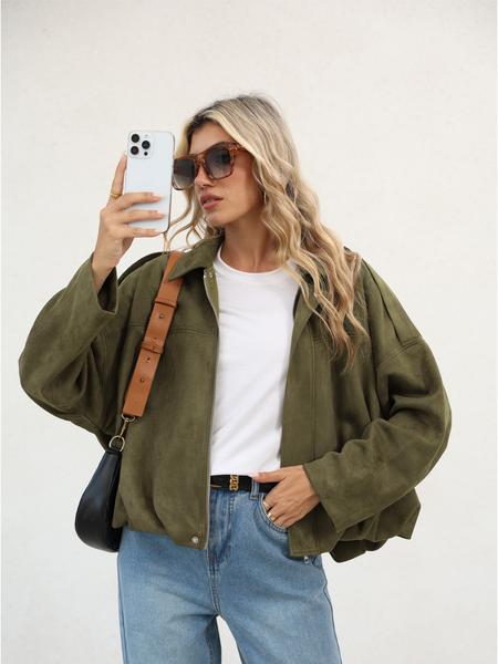 New Fall Winter Trendy Army Short Coat, Suede Velvet Loose Fit Women's Casual Jacket, Stylish Ladies Outerwear