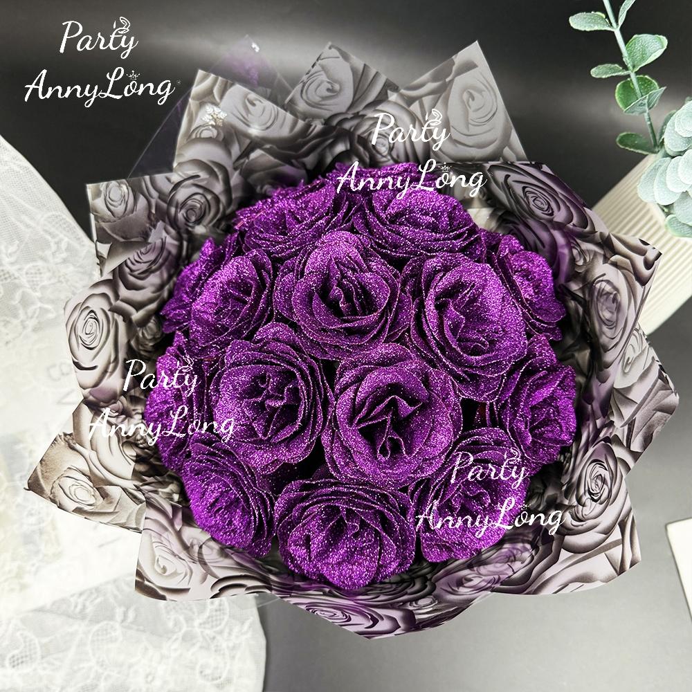 Sparkling Rose Bouquet, No Assembly Required, Valentine's Day Wedding Anniversary Engagement Eternal Artificial Roses, Birthday Gift, Vibrant Faux Flowers