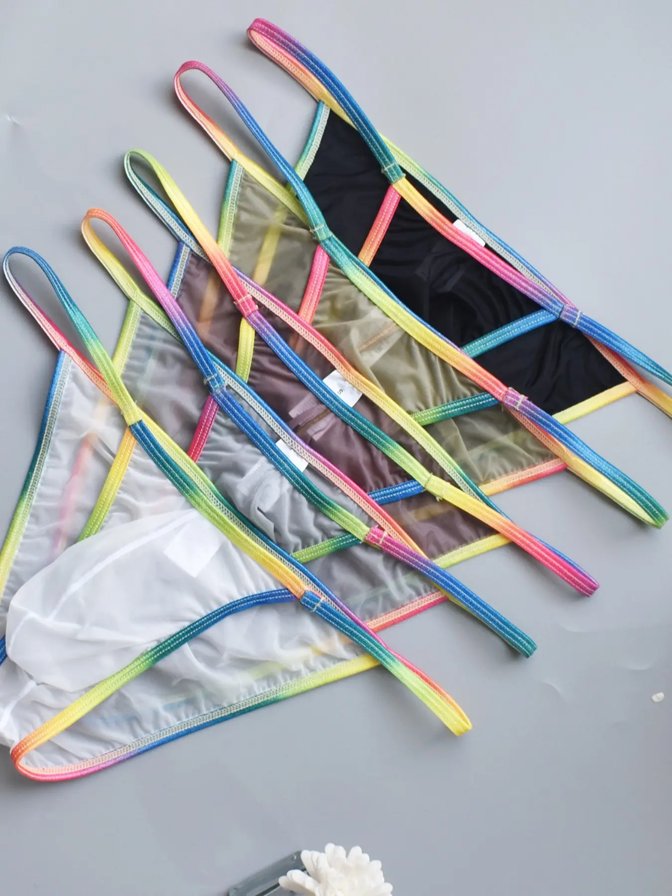Men's Ultra-Thin Transparent High Elasticity Thong Underwear, Soft Breathable Sexy Sheer Rainbow Edge, Comfortable Fashion Lingerie