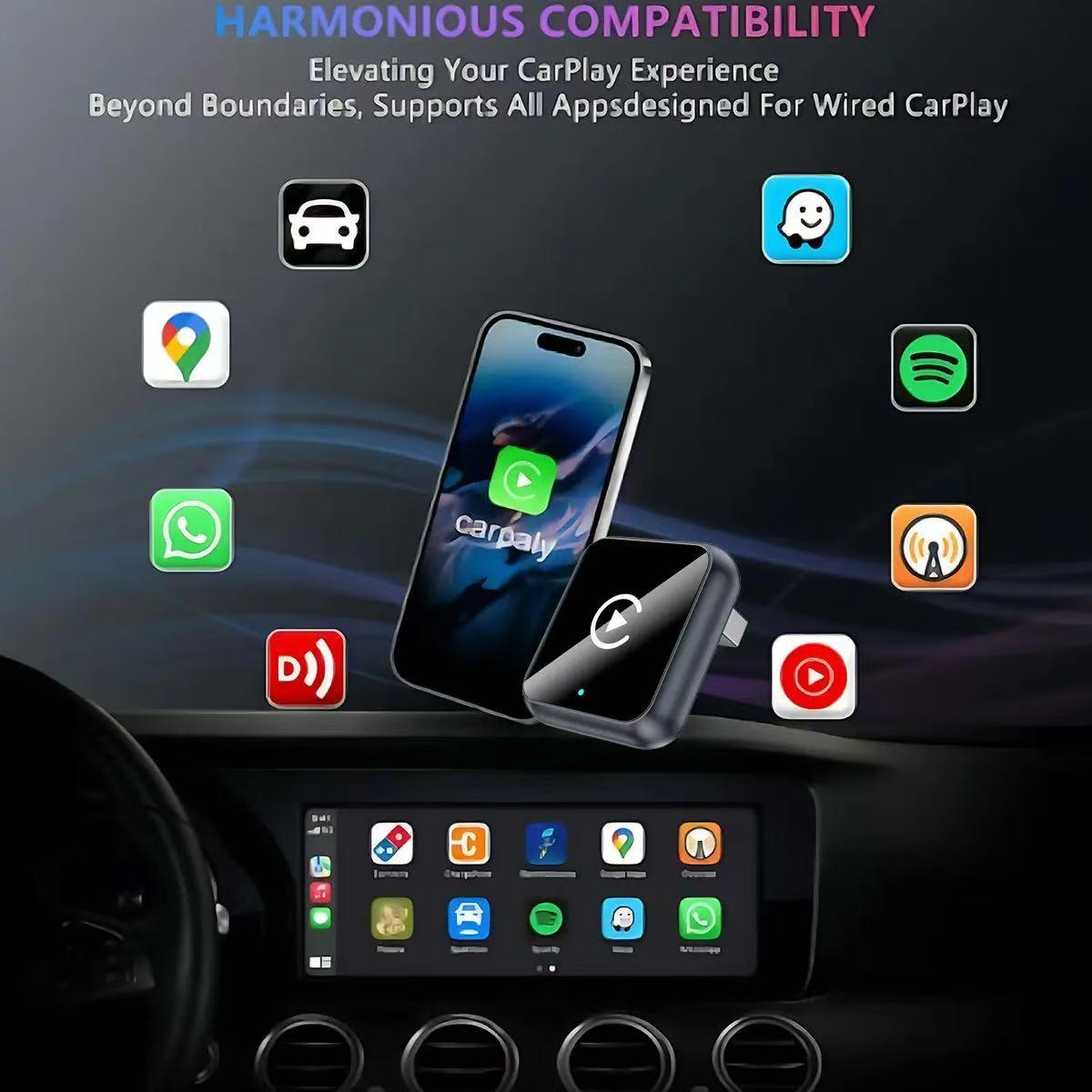 Wireless Carplay Adapter for iPhone/android, Fast Connection, Hands-Free Calling, Includes Charger and Carplay Receiver, Model B1