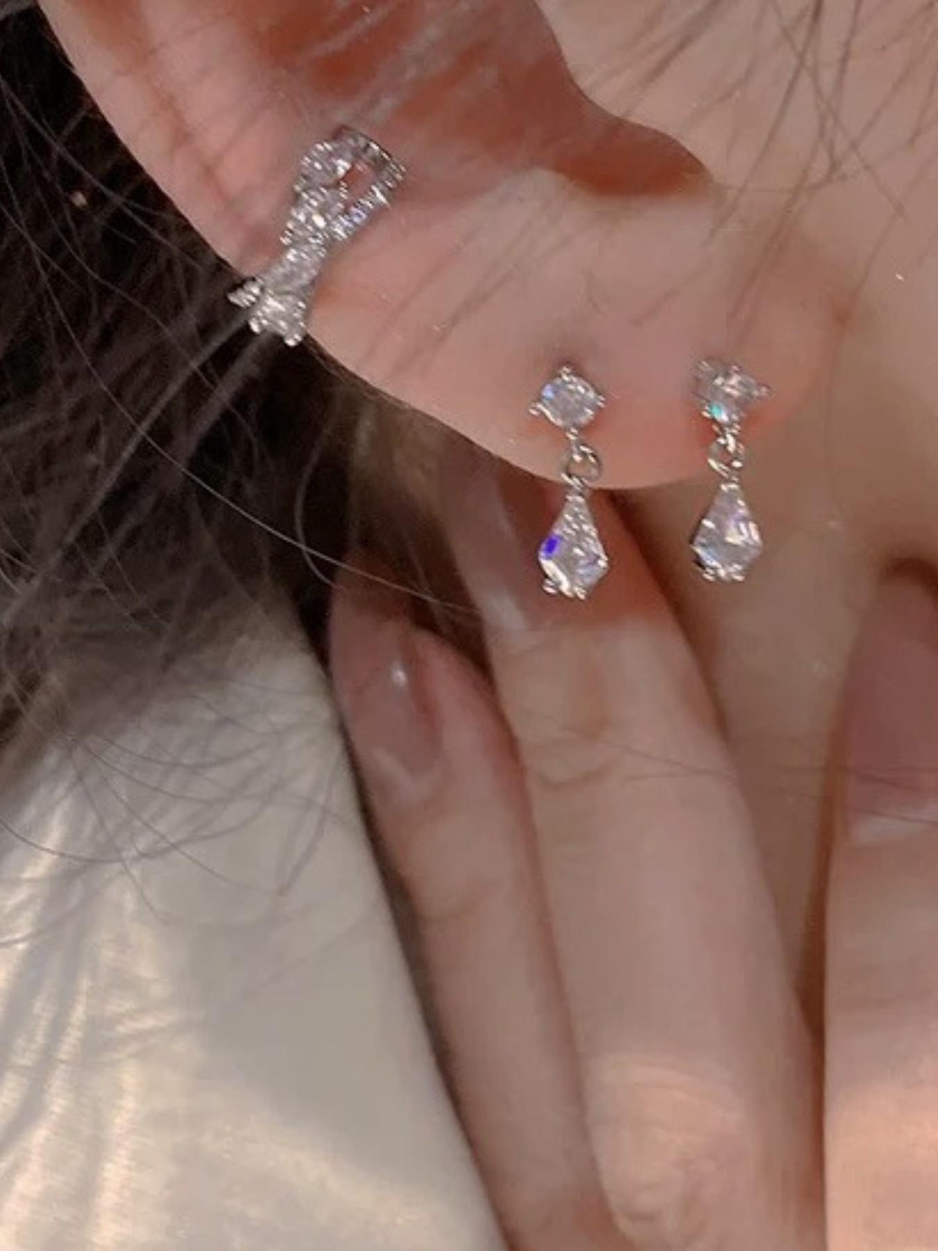 Adorable Waterdrop Zircon Earrings, Delicate Small Diamond Studs, Unique Non-Repeat Design, Silver Color, Perfect for Daily Wear