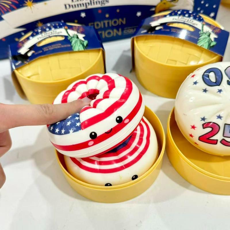HefengCL 250th Anniversary Limited Edition USA-Themed Bun Squishy Toy, Unisex Slow Rebound TPR Sensory Fidget, Random Colors ASMR Relaxing Gift, Compact Portable Collectible Party Favor (Slime & Squishy Toys)