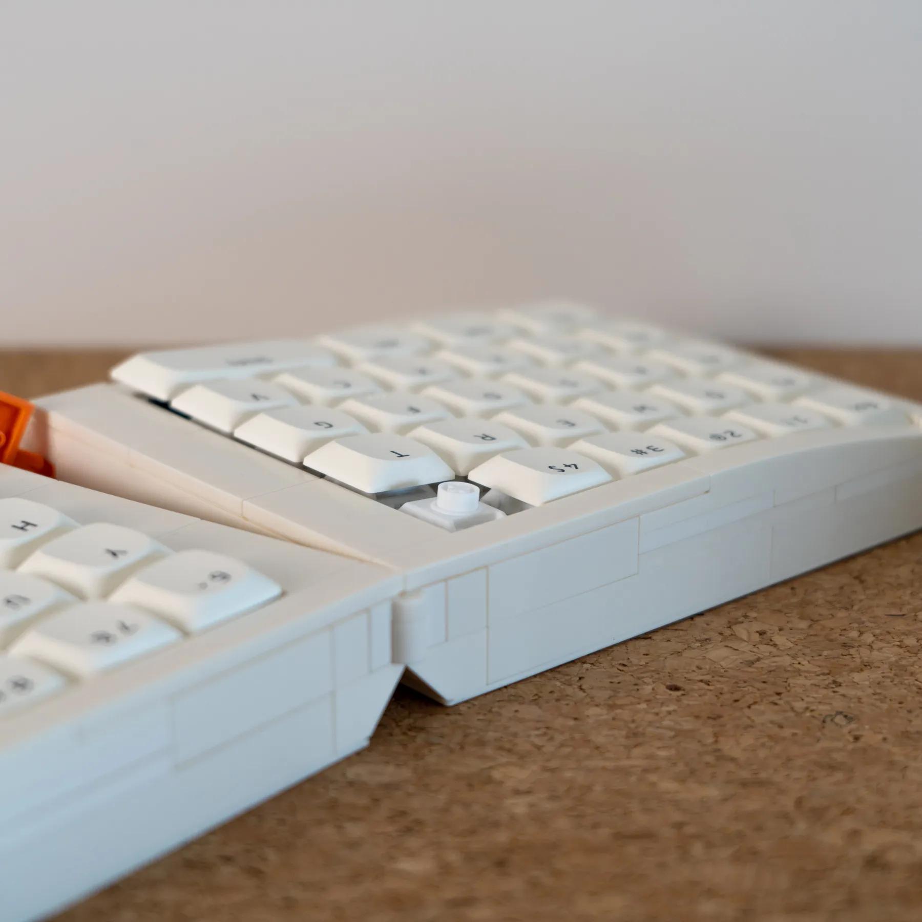 KBDcraft 07Israfel 56-Key Ortho Ergo-Split Low-Profile Mechanical Keyboard, Lego-Compatible Case, Wired, Linear Switch, Gasket Mount, Hot-Swappable, RGB, QMK, Vial for Win/Mac, White