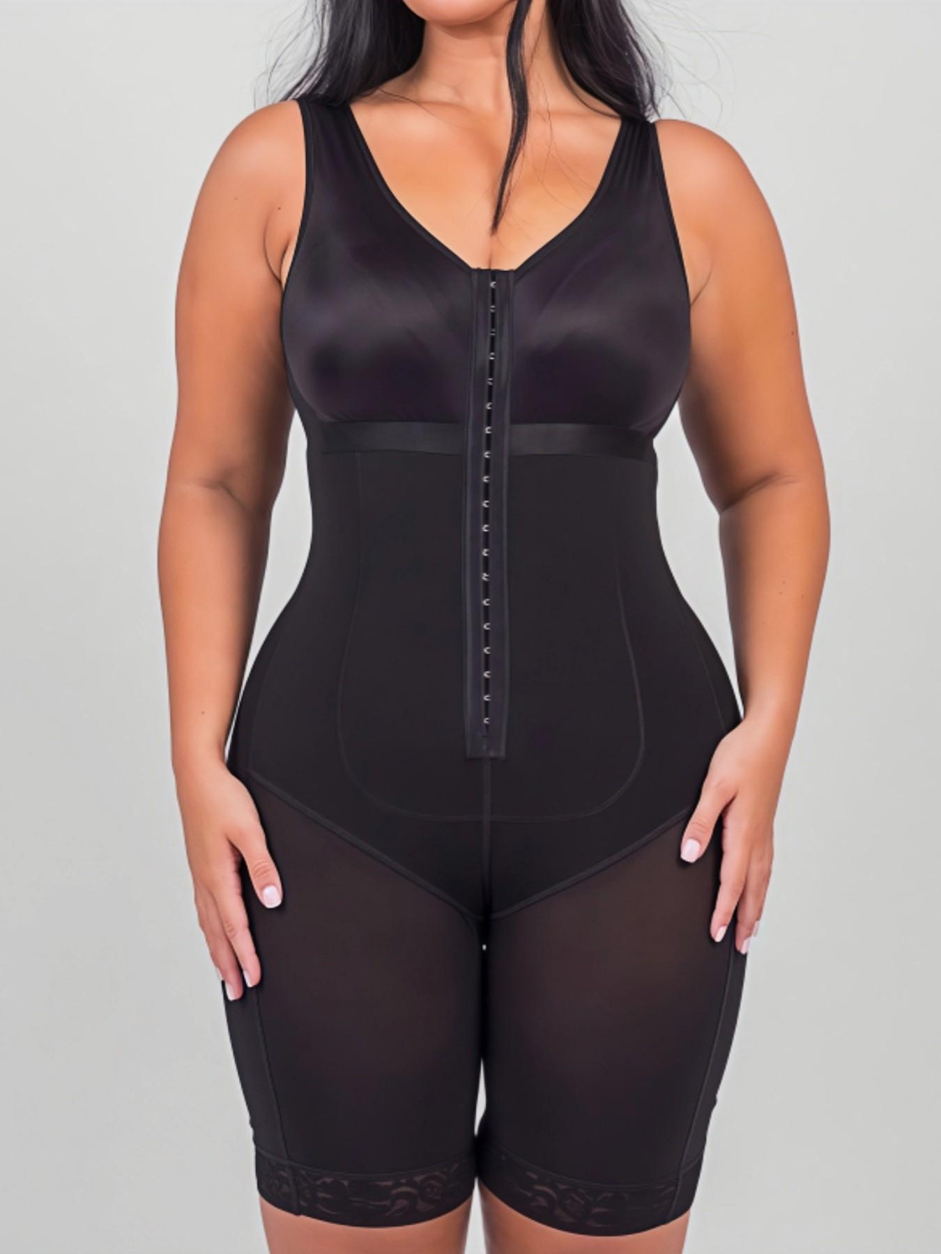 1 Count Women's Underwear Solid Color Anti Slip Lace Trim Full Body Shaper, Fajas, Colombian Shapewear, Silhouette Adjustable Hook Closure Bodysuit, Abdomen Smoothing Butt Enhancing Shapewear, High Support Contouring Jumpsuit, Suitable for Valentine's Day