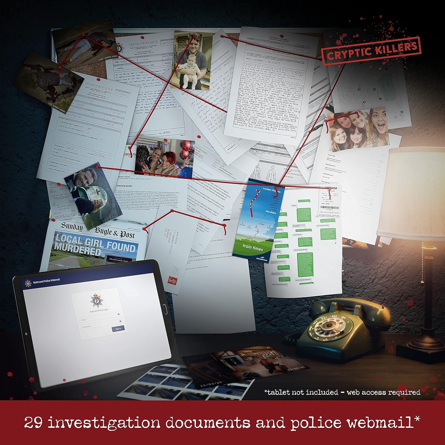 Immersive Scenario Scripted Murder Game-card game-Cryptic Killers Unsolved murder mystery game - Cold Case Files Investigation Detective clues/evidence - Solve the crime - For individuals, date nights & party groups - Murder of a millionaire