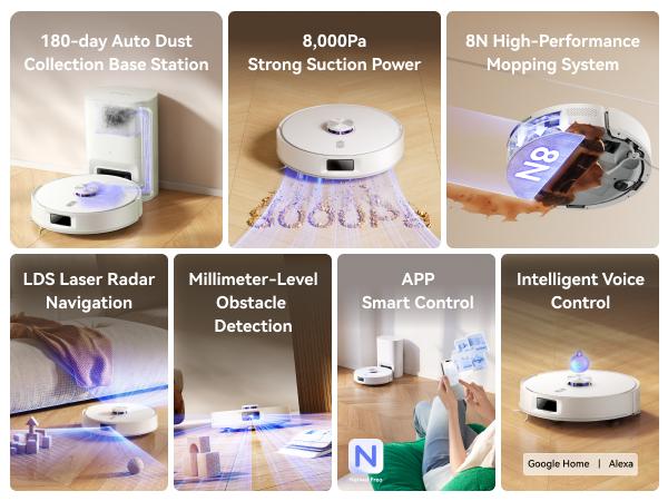 NARWAL Freo S Robot Vacuum and Mop Combo, 8000Pa Suction, 180 Days Hands Free, Self-Emptying Base, LDS Navigation, Obstacle Avoidance, Robot Vacuum Cleaner for Pet Hair & Hard Floors