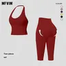 MFVIM Women’s 2-Piece Sports Wear Set - Halter V-Neck Tank Top, High-Waisted Thigh-Lifting Seamless Quick-Dry Gym Apparel, Second-Skin Feel Matching Set for Gym, Travel, 2 Piece Sets