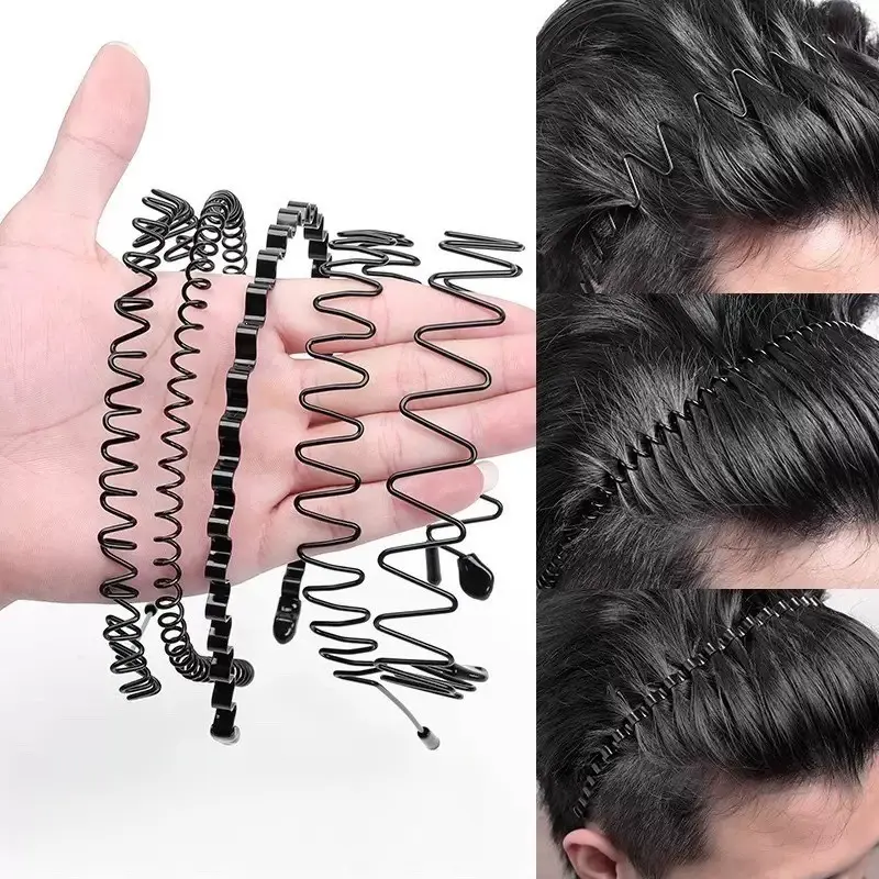 Women's 6Pcs Black Metal Zig-Zag Headbands - Elastic Twist Hair Bands with Adjustable Comb, Sports Fashion Accessory, Headbands For Women, Zig Zag Headband