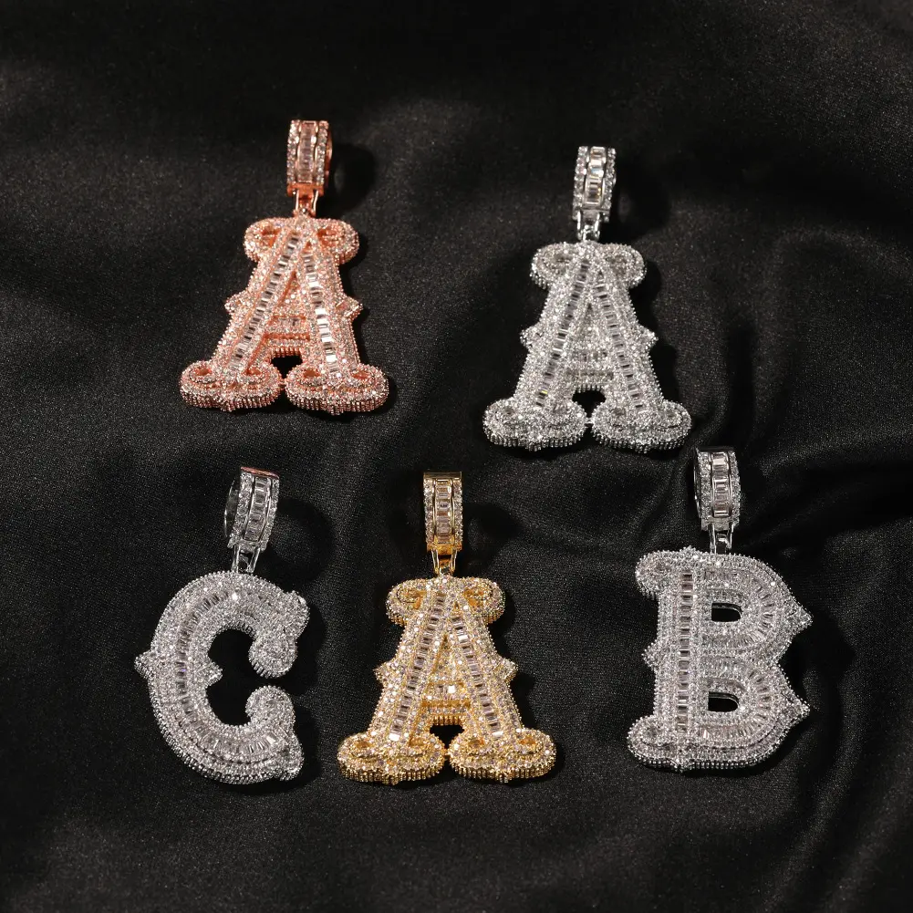 Iced Out Initial Letter Pendant Necklace 24 Inch for Men Women, 14K Gold Plated Brass 5A Cubic Zirconia Alphabet Bling Chain – Trendy All-Match Fashion Jewelry, Perfect Birthday Gift for Him Her