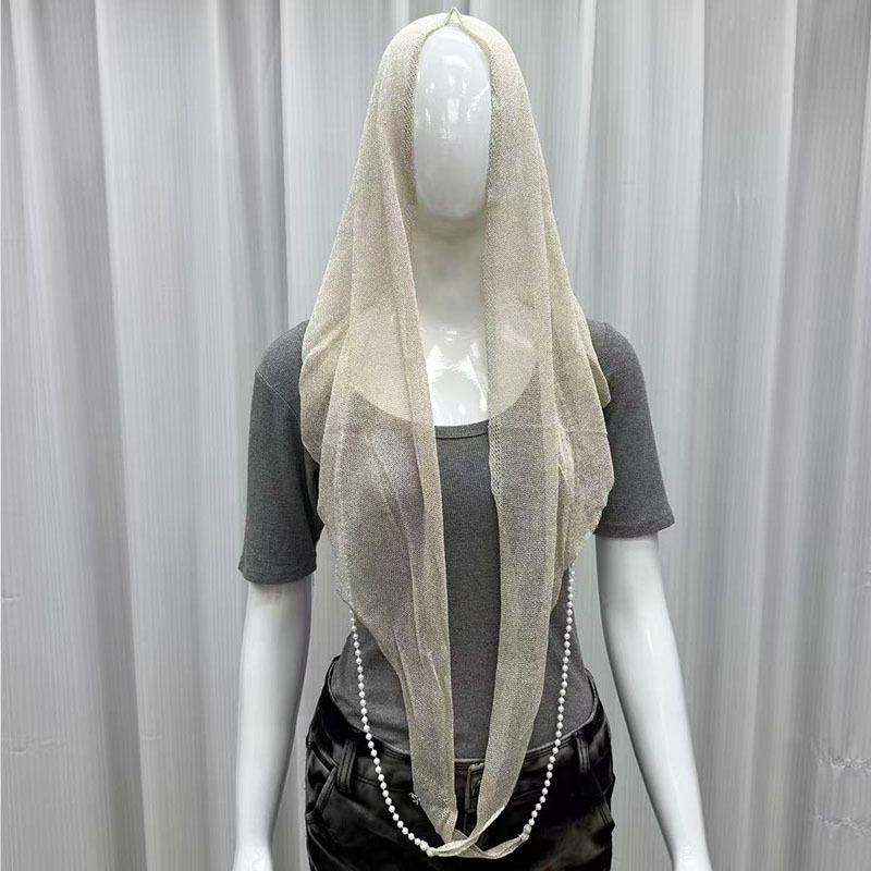 Pearl chain bright silk hooded scarf summer breathable sun protection veil
