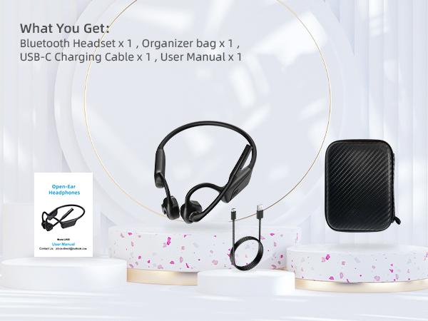 2B2C LK02 Bluetooth Air Conduction Headset with Mic,Open Ear Wireless Headphones with Bluetooth 5.1/Mute Function/aptX-HD/LL,for Online Meeting/Online Teaching/Office Home Business/Driving