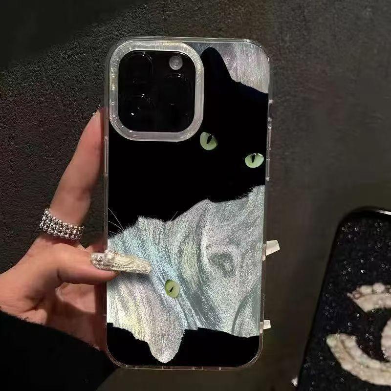 Laser Cat Phone Case, Dark Style Eye Cat Transparent Cover, Compatible with iPhone 17/17 Pro Max, Unique and Cool Design