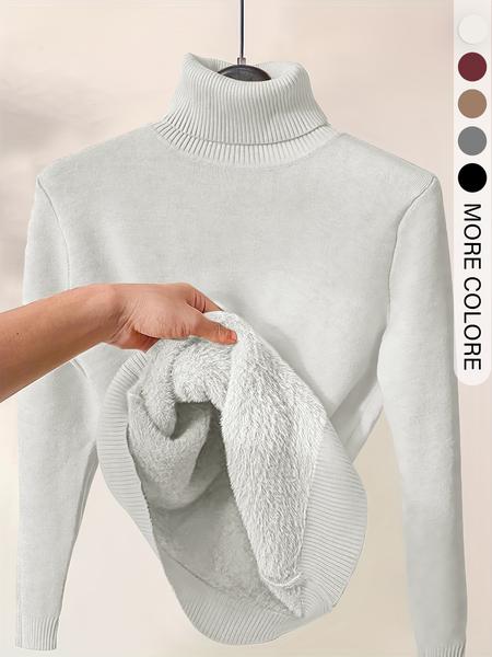 Women's Solid Thermal Lined Drop Shoulder High Neck Sweater, Casual Solid Long Sleeve Jumper For Daily Outdoor Wear, Women Knit Top for Fall & Winter Women's Solid Thermal Lined Drop Shoulder High Neck Sweater, Casual Solid Long Sleeve Jumper For Daily Outdoor Wear, Women Knit Top for Fall & Winter