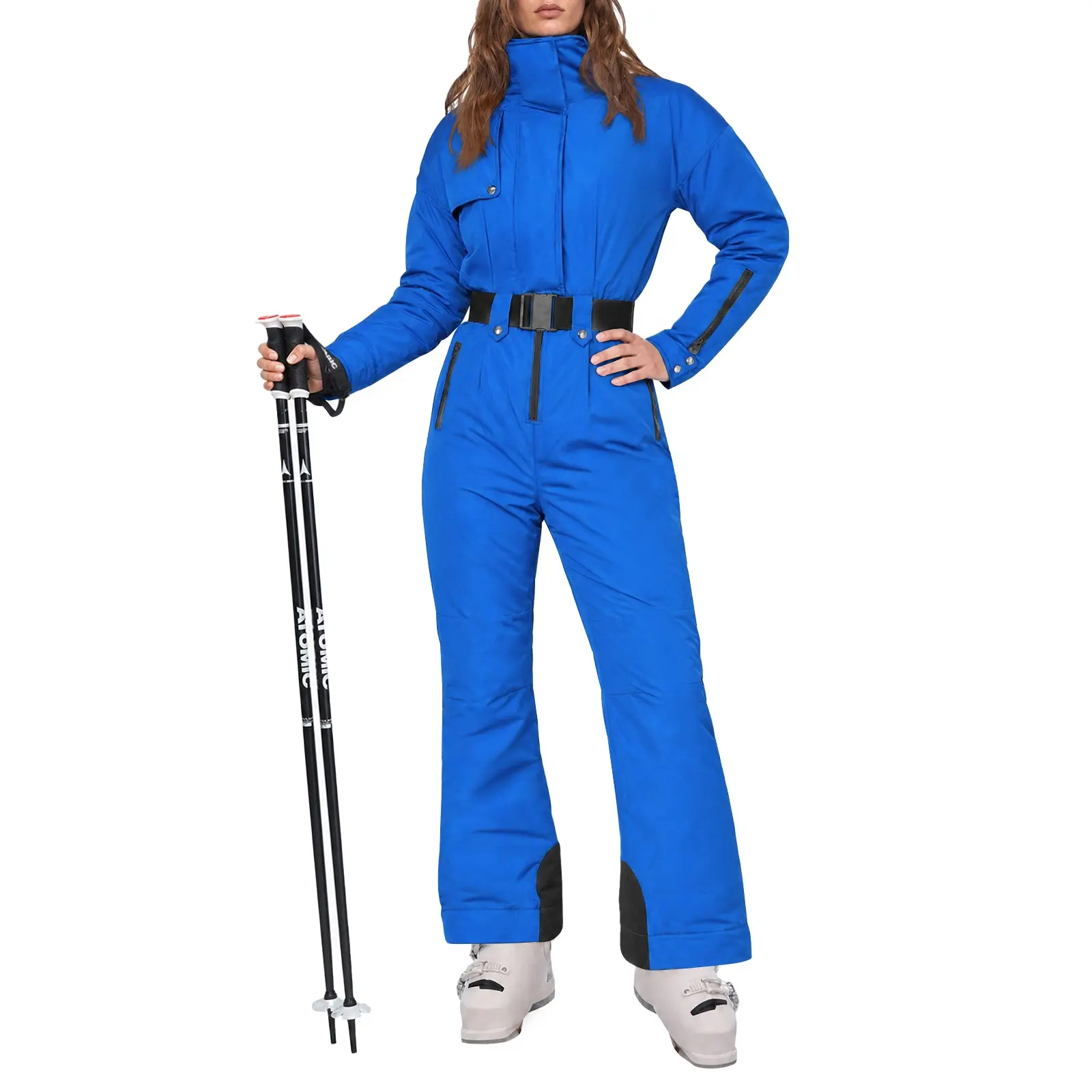 Yousify Women's One Piece Ski Suit, Waterproof Windproof Belted Snow Jumpsuit, Winter Outdoor Snowboard Snowsuit