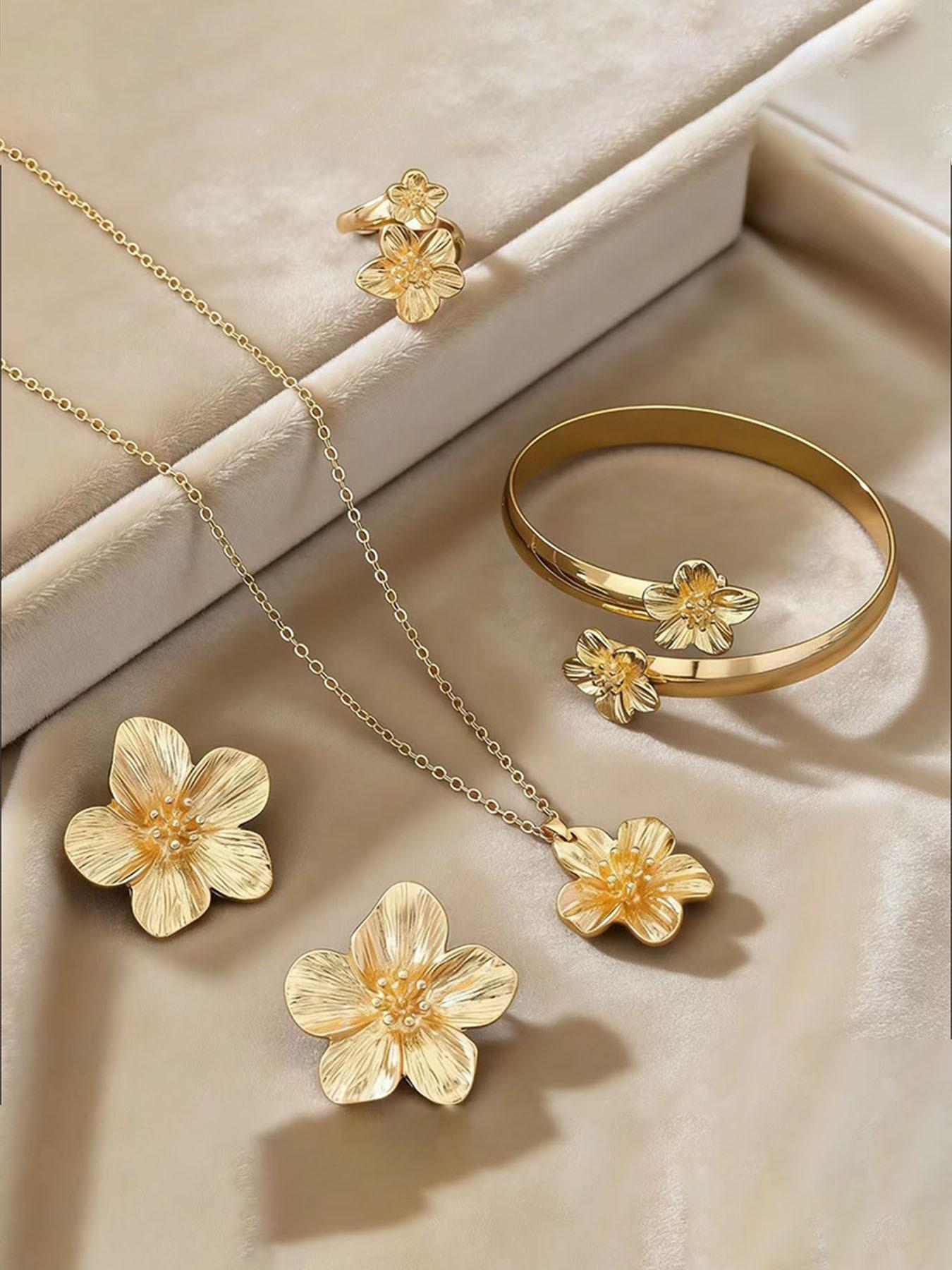 Luxury Floral Necklace Earrings Set, Unique Design Flower Jewelry Combo, Elegant Necklace and Earring Set for Women