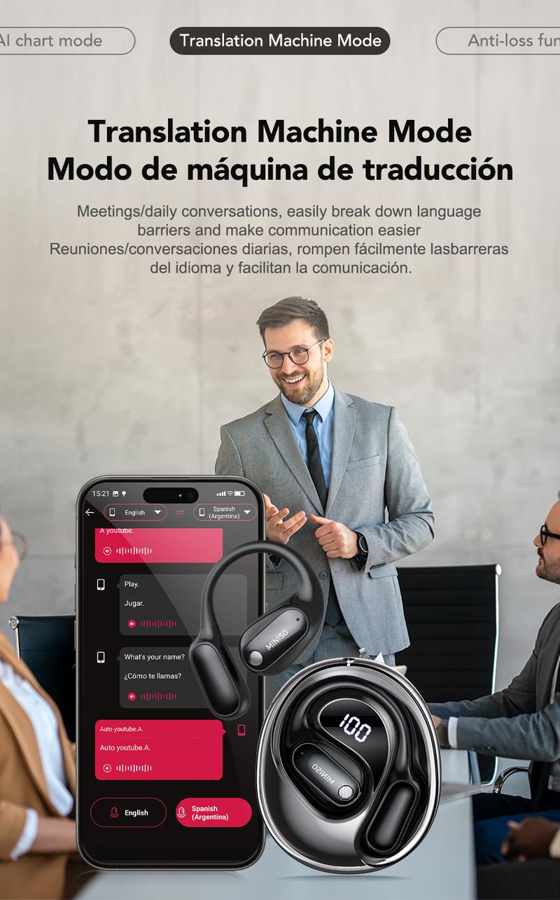 MINISO MS190 Translation Earbuds, Supports Real-Time Translation in 134 Languages With APP, Bluetooth 6.0 Earphones, Audio Wireless Earbuds for Music & Phone Calls, IPX5 Waterproof Sports Electronic Headphones with Long Endurance MINISO MS190 Translation Earbuds, Supports Real-Time Translation in 134 Languages With APP, Bluetooth 6.0 Earphones, Audio Wireless Earbuds for Music & Phone Calls, IPX5 Waterproof Sports Electronic Headphones with Long Endurance