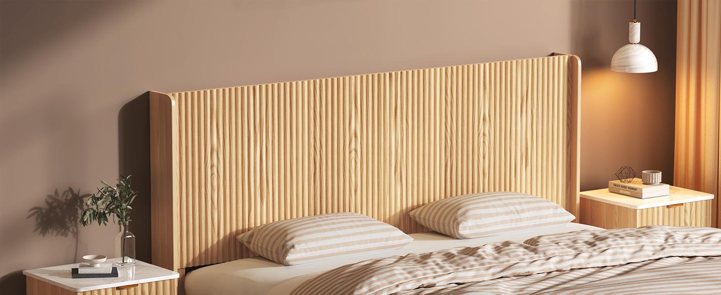 80.3'' Wood Headboard Queen Size with Charging Stations, Boho Bed Frame Wall Mounted Headboards,Easy Assembly,Modern Farmhouse Bed headboard Only (King)