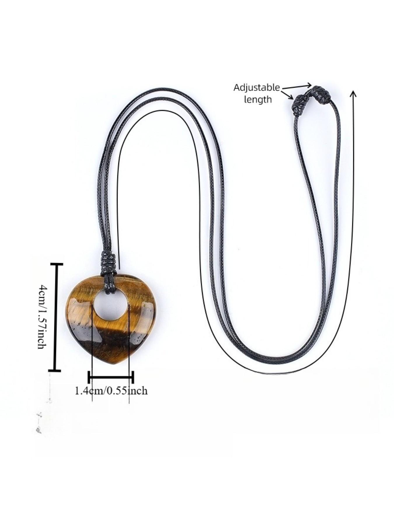 Random 7pcs Natural Stone Heart Necklace Set, Vintage Handmade Adjustable, Natural Crystal Original Stone Heart Pendant