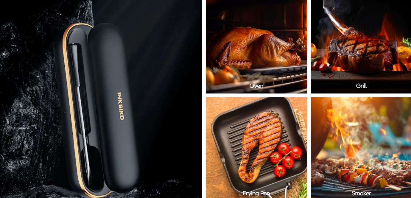 INKBIRD INT-11P-B Bluetooth Meat Thermometer Wireless Waterproof Stainless Steel Grill Tool with 26 Menus & Alarm for Kitchen Cooking Gifts - Black TikTokShopBlackFriday Kitchenware