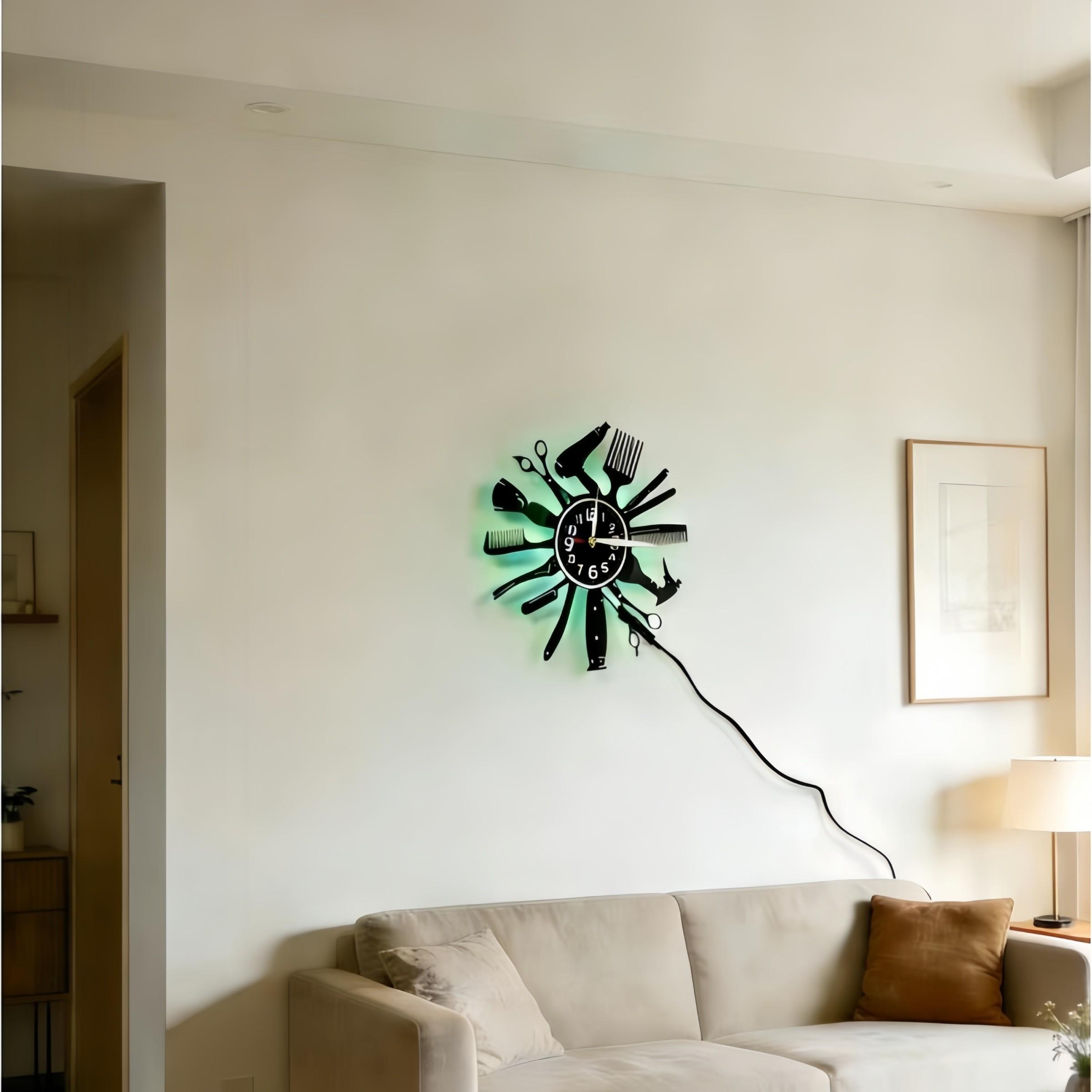 Scissors Comb Shape LED Clock, Numbers & Hands, Clear Easy-Read Design, Ideal for Hair Salons & Styling Studios, Home Decor