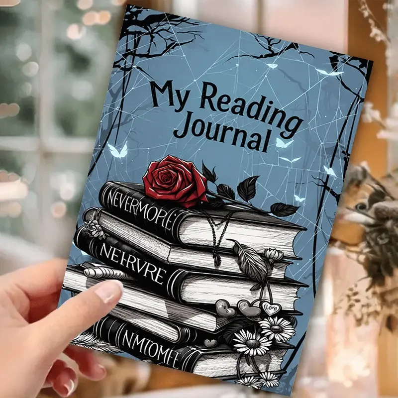 2card+envelope Gothic Style Reading Journal Greeting Card, Dark Rose & Cobweb Design, Literary Book Lovers' Reading Check-in Notebook-style Card, Perfect for Book Enthusiasts' Festival Gifting or Daily Reading Records Women's clot