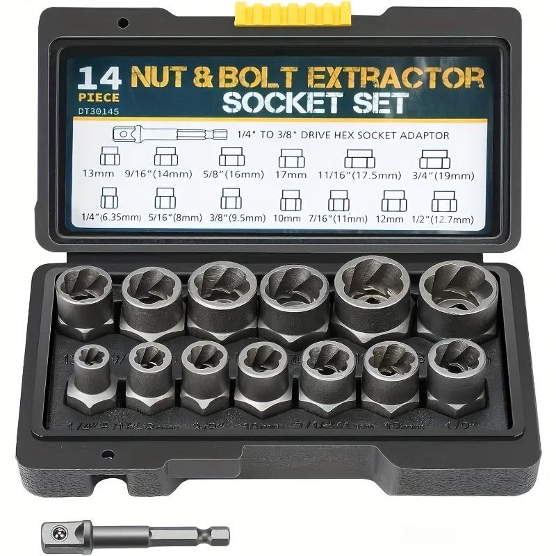 14-Piece Socket Set & Bolt/Nut Extractor Kit with Storage Case – Ideal for Automotive, Mechanical & Home Repairs