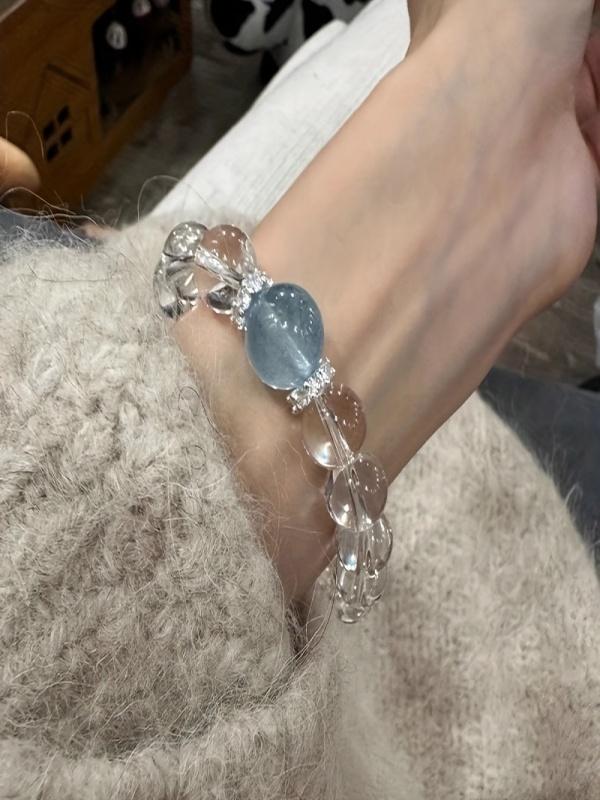 1/2pcs, Light luxury high-end imitation crystal sea blue treasure glass material bracelet with handmade beads, niche and simple ethnic style that does not fade. Handmade accessories for women's daily wear and gift giving