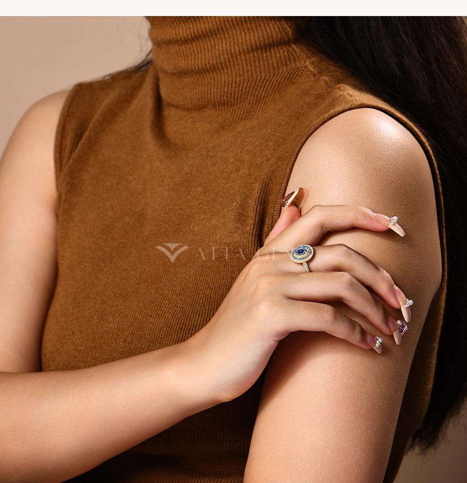 1CT Oval Shape  Lab-Created Blue Moissanite Ring With Halo  for Women Engagement Wedding Anniversary Jewelry R166 SpringStatements