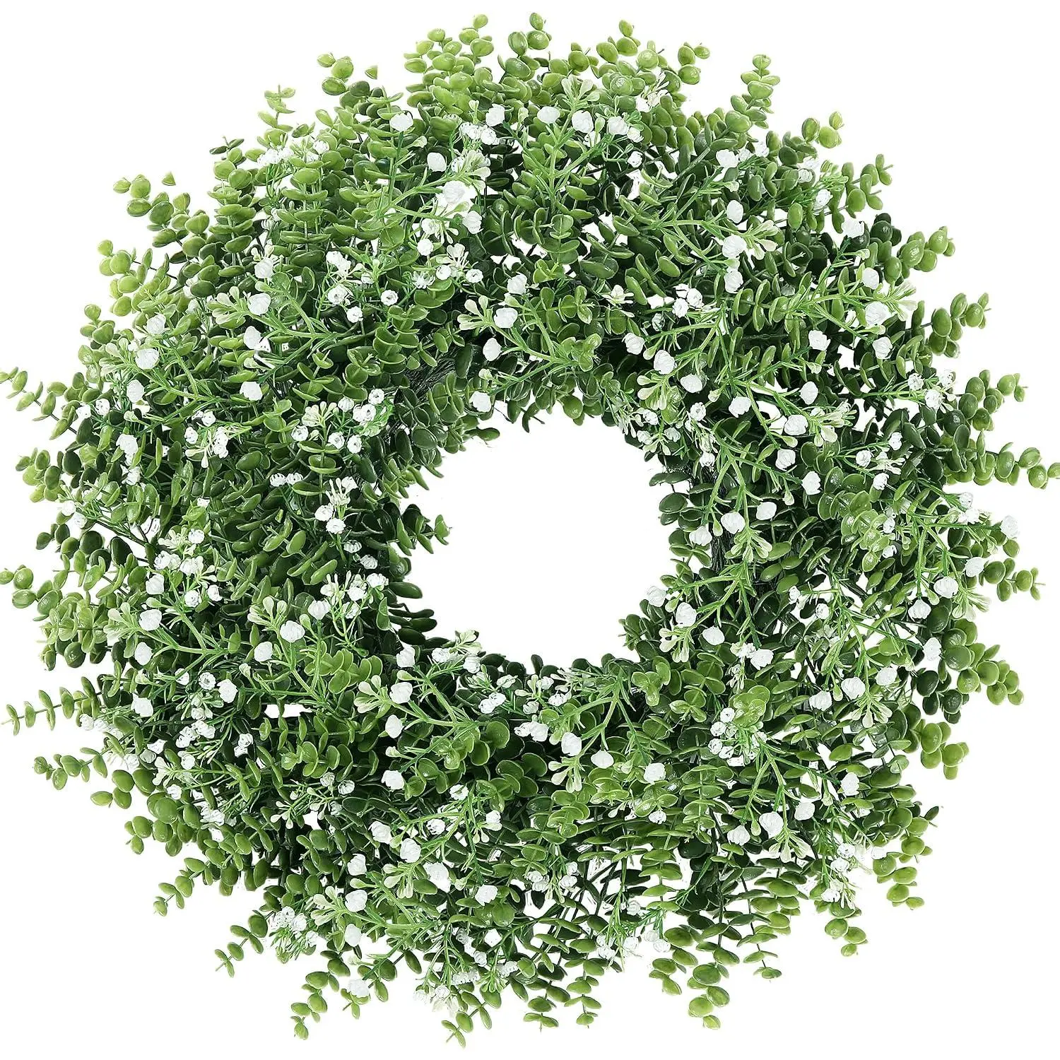 24'' Large Boxwood Wreath for Front Door Artificial Spring Summer Wreath with ’s Breath Greenery Wreaths for  Outdoor Indoor Wall Window Wedding Year Round  Porch Decor