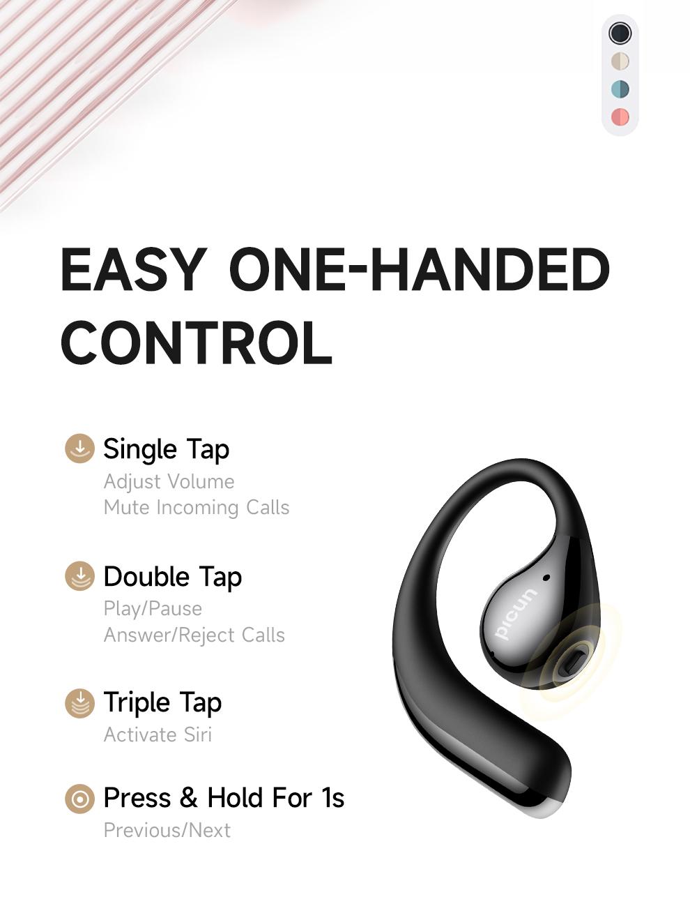 Picun T61 Wireless Bone Conduction Headphones, OWS Open Ear Earbuds with Earhooks, Bluetooth 5.4, Deep Bass, Lightweight & Sturdy, 25Hrs Playtime, IPX6 Waterproof, for Cycling Yoga Gym Workouts